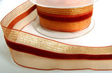 R7199 36mm Rust and Metallic Gold Sheer Ribbon with a 8mm Velvet Stripe