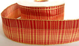 R6248 40mm Cardinal Red, Beige and Metallic Gold Plaid Ribbon