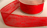 R5968 36mm Red Feather Sheer Ribbon with Metallic Giold Borders - Ribbonmoon