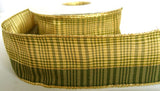 R5969 40mm Green, Cream and Metallic Gold Plaid Ribbon - Ribbonmoon