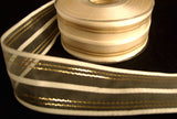 R5970 42mm Ivory Cream Sheer, Satin and Thin Metallic Stripe Ribbon - Ribbonmoon
