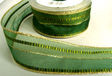 R5974 40mm Green Sheer, Metallic and Satin Banded Striped Ribbon - Ribbonmoon
