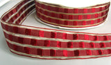 R6064 39mm Burgundy Satin-Sheer Woven Ribbon,Gold Metallic Stripes