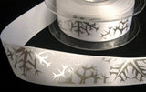 R6081 25mm White Satin Ribbon with a Metallic Silver Snowflake Print - Ribbonmoon