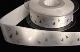 R6082 26mm White-Metallic Silver Christmas Print Satin Ribbon by Berisfords