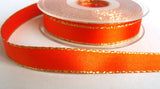 R6083 15mm Orange Double Faced Satin Ribbon, Metallic Gold Edge - Ribbonmoon