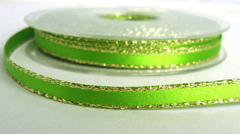 R6090 7mm Meadow Green Double Faced Satin Ribbon, Metallic Gold Edge - Ribbonmoon
