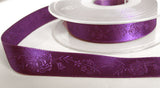 R6104 15mm Liberty Purple Satin Ribbon with a Subtle Jacquard Rose Tonal Design - Ribbonmoon