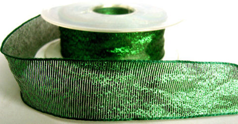 R0277 27mm Bottle Green Translucent Metallic Woven Ribbon