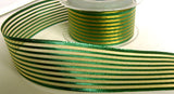 R6139 40mm Metallic Green and Gold Mesh Striped Ribbon By Berisfords - Ribbonmoon