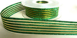 R6140 25mm Metallic Green and Gold Mesh Striped Ribbon By Berisfords - Ribbonmoon