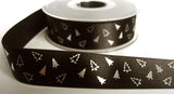 R6145 25mm Black Satin Ribbon with a Silver Metallic Christmas Tree Print - Ribbonmoon