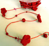 R7083 Red Beads and Felt Shapes on a Rustic Twised Cord