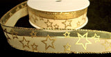 R6162 26mm Cream-Gold Metallic Mesh-Star Print Ribbon. Berisfords