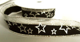 R6170 26mm Black and Metallic Mesh Ribbon with a Silver Star Print. Wire Edge - Ribbonmoon