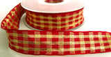 R6172 25mm Metallic Scarlet Berry and Gold Check Gingham Ribbon - Ribbonmoon