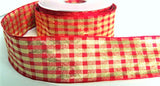 R7193 42mm Scarlet Berry-Metallic Gold Check Gingham Ribbon,Berisfords