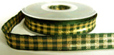 R0264 15mm Metallic Green and Gold Gingham Check Ribbon
