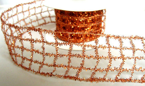 R6181 50mm Copper "Tinsel Mesh" Wired Ribbon - Ribbonmoon