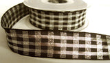 R6184 25mm Metallic Black and Silver Gingham Check Ribbon - Ribbonmoon