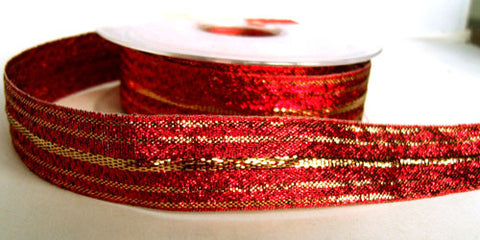 R6191 23mm Scarlet Berry Red and Gold Metallic "Twinkle" Ribbon - Ribbonmoon