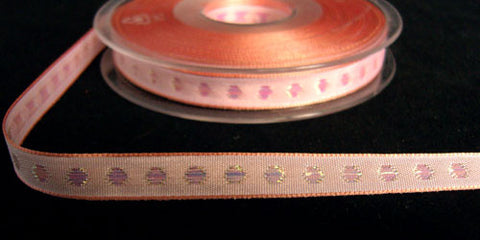 R6193 10mm Rose Pink Polyester Ribbon with Metallic Iridescent Dot Design - Ribbonmoon
