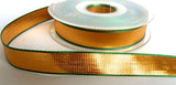 R6214 16mm Deep Gold Lurex Ribbon with Green Borders - Ribbonmoon