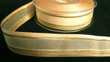 R6224 25mm Cream Translucent, Grosgrain and Metallic Gold Stripe Ribbon - Ribbonmoon