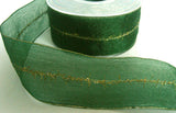 R6275 43mm Hunter Green Sheer with Metallic Borders and Centre Tinsel Stripe - Ribbonmoon