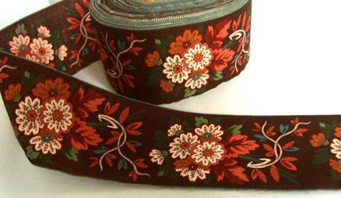 R6282 66mm Brown 100% Cotton Flower Design Ribbon - Ribbonmoon