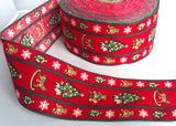 R6283 72mm Red 100% Cotton Christmas Design Ribbon - Ribbonmoon