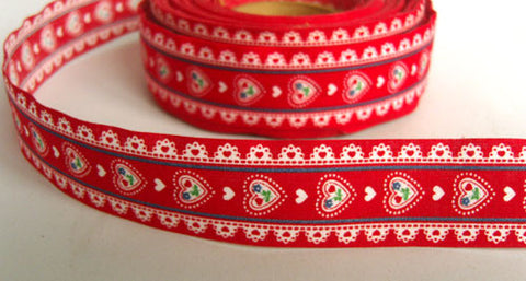 R6288 25mm Red 100% Cotton Flower Design Ribbon - Ribbonmoon
