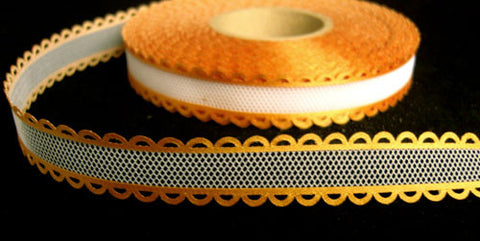 R6322 15mm White Tulle Ribbon with Marigold Acetate Satin Borders - Ribbonmoon