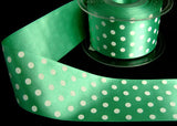 R6362 50mm Parkeet Green Polka Dot Print Satin Ribbon by Berisfords - Ribbonmoon