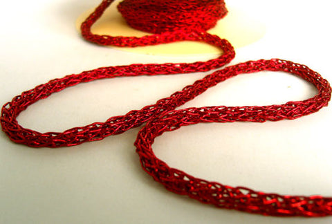 R6368 7mm Scarlet Berry Red Metallic Platted Mesh Rope Cord - Ribbonmoon
