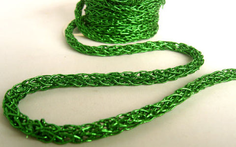 R6369 7mm Metallic Green Platted Mesh Rope Cord by Berisfords - Ribbonmoon