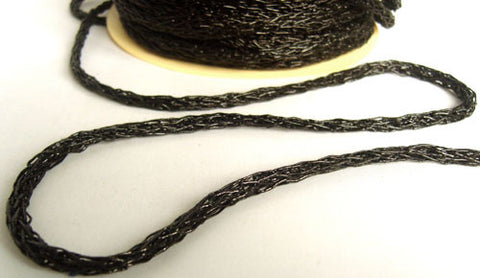 R6373 7mm Metallic Black Platted Mesh Rope Cord by Berisfords - Ribbonmoon