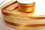 R7170 65mm Metallic Gold Mesh Ribbon with Red and Silver Stripes