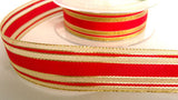 R5521 26mm Red Polyester and Gold Metallic Mesh Striped Ribbon