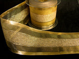 R6424 69mm Metallic Gold Mesh, Lurex and Tinsel Stripe Ribbon - Ribbonmoon
