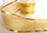 R6424 69mm Metallic Gold Mesh, Lurex and Tinsel Stripe Ribbon - Ribbonmoon
