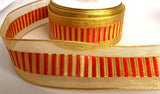 R6428 38mm Gold Metallic Mesh Ribbon-Red Satin Bands by Berisfords