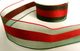 R6432 39mm Green and Scarlet Berry Red Sheer and Satin Ribbon - Ribbonmoon