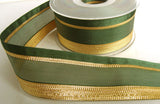 R6436 40mm Green Sheer, Grosgrain and Gold Metallic Stripe Ribbon
