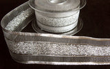 R6554 42mm Metallic Silver Mesh Ribbon with Solid and Tinsel Stripes - Ribbonmoon