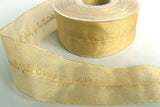 R6567 45mm Straw Sheer with a Metallic Gold Centre Tinsel Stripe - Ribbonmoon