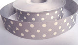 R6589 25mm Grey Polka Dot Polyester Grosgrain Ribbon by Berisfords - Ribbonmoon