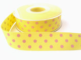 R6591 25mm Lemon, Pink Polka Polyester Grosgrain Ribbon by Berisfords