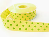 R6592 25mm Lemon, Green Polka Polyester Grosgrain Ribbon by Berisfords