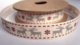 R6598 15mm Natural Rustic Taffeta Reindeer and Snowflake Ribbon